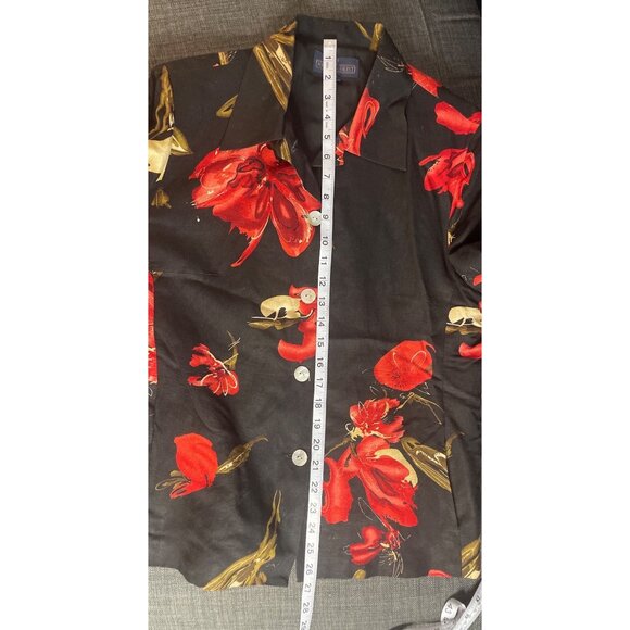 Herman Geist Womens Floral Button-Up Jacket Size 10 Black Red Gold Flower Print - Picture 8 of 10